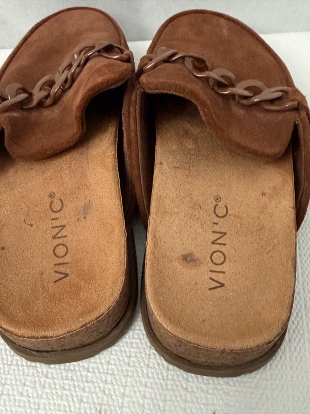 Vionic Georgie Mules Size 6.5 Brown Suede Chain Slip On Comfort Orthotic Clog - Picture 7 of 10